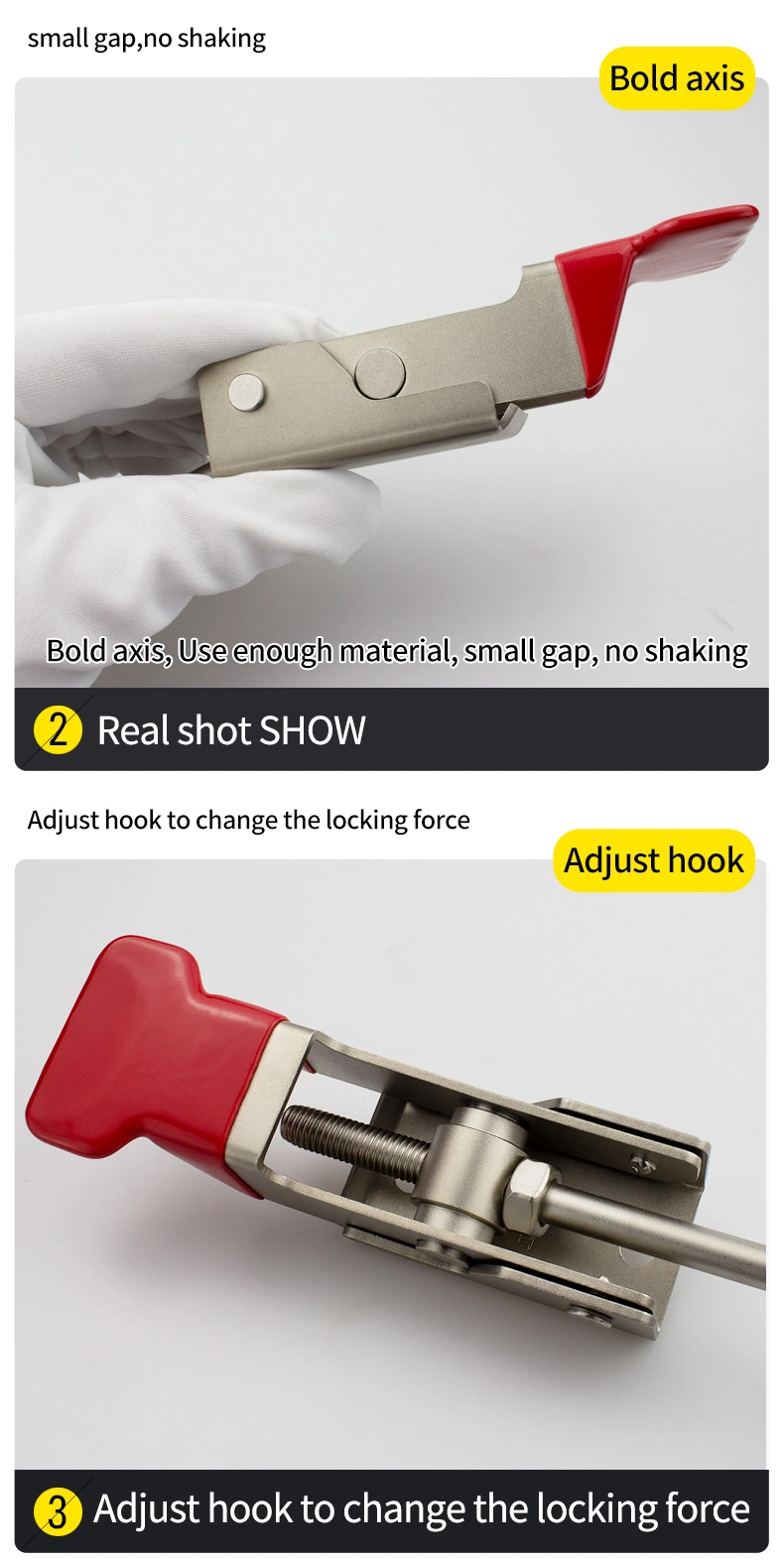 Adjustable Heavy Duty Toggle Clamp with Long Hook Toggle Latch for Vehicles/Medical Equipment